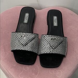 Prada Women's Black Sandals with Silver Accents